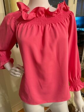 Tuckernuck Women’s Ruffled Smocked Neck Peasant Blouse - Hot Pink